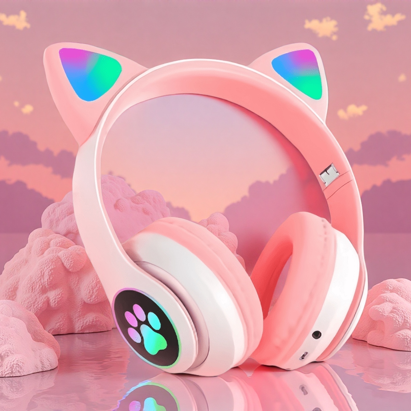 New Flash Light Cute Cat Ears  - огляд і ціна Wired Earphone Lightning